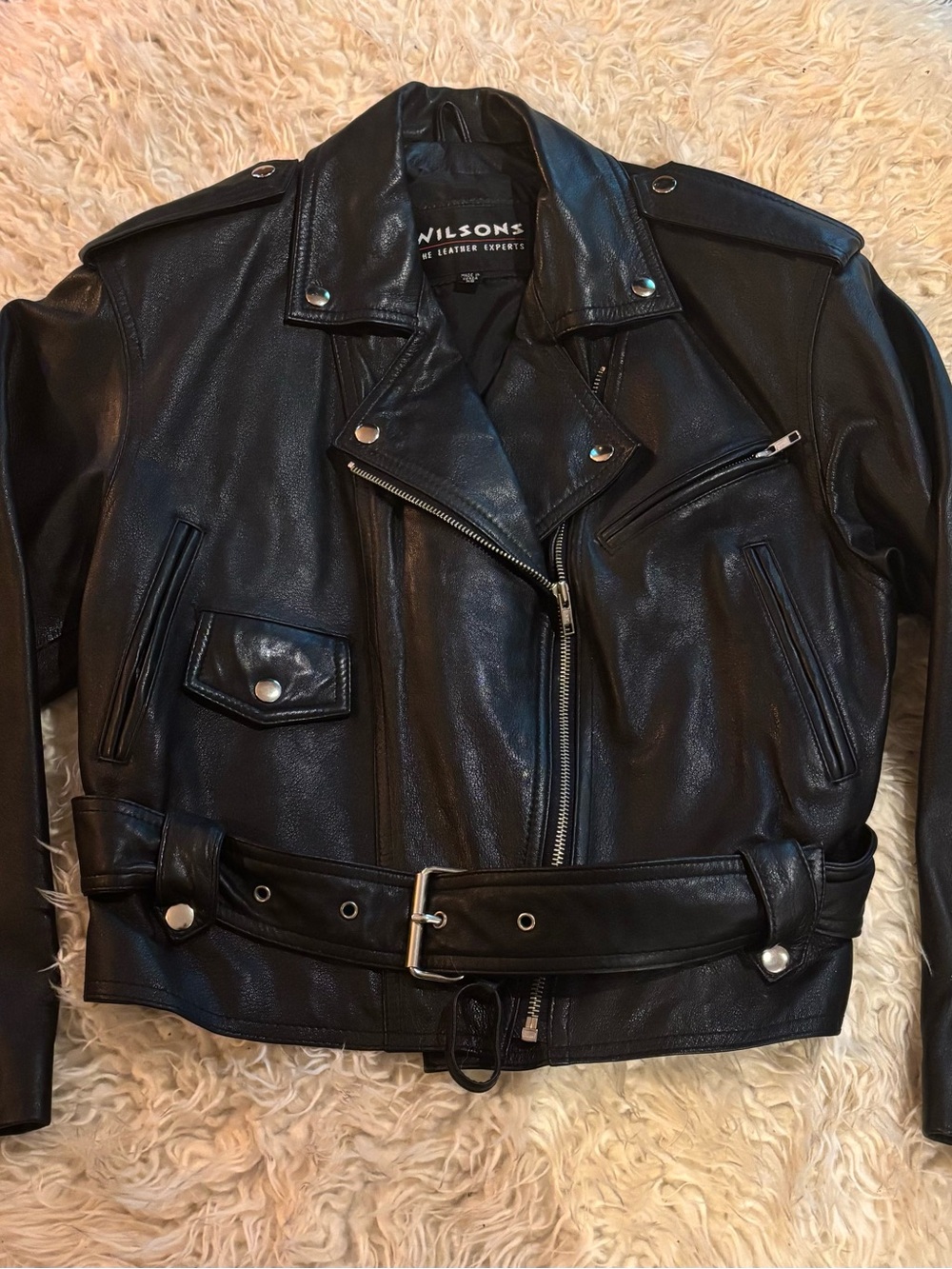 Wilson Black Leather Moto Jacket with Belt